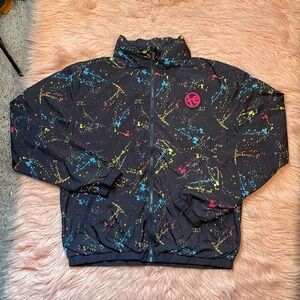 TipsyElves Neon Night Crawl Multi Color Black‎ Zip Up Windbreaker Jacket
